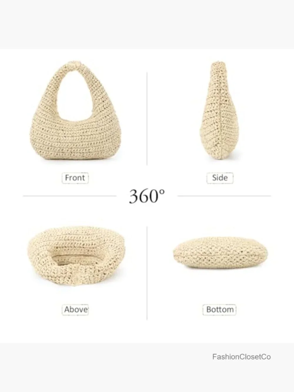 Handwoven Straw Crescent Hobo Tote Beach Summer Bag